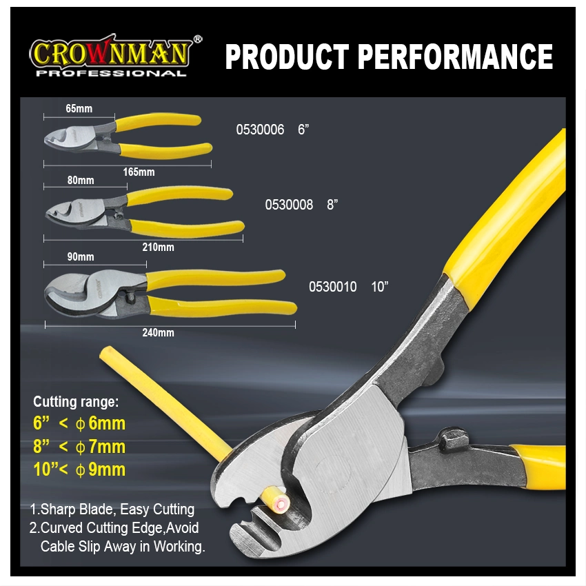 Crownman Carbon Steel Cable Cutter, 6&quot;/8&quot;/10&quot; Cable Cutter, Yellow Cable Cutter